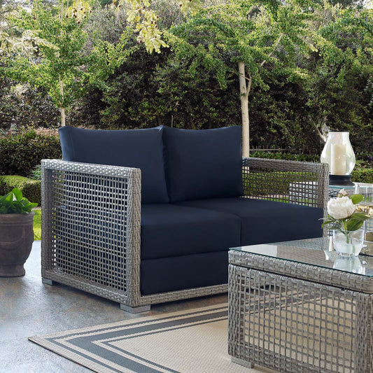 Alma Alfresco Woven Loveseat, Gray & Navy