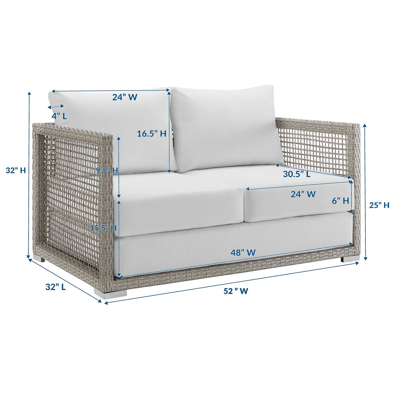 Alma Alfresco Woven Loveseat, Gray & White