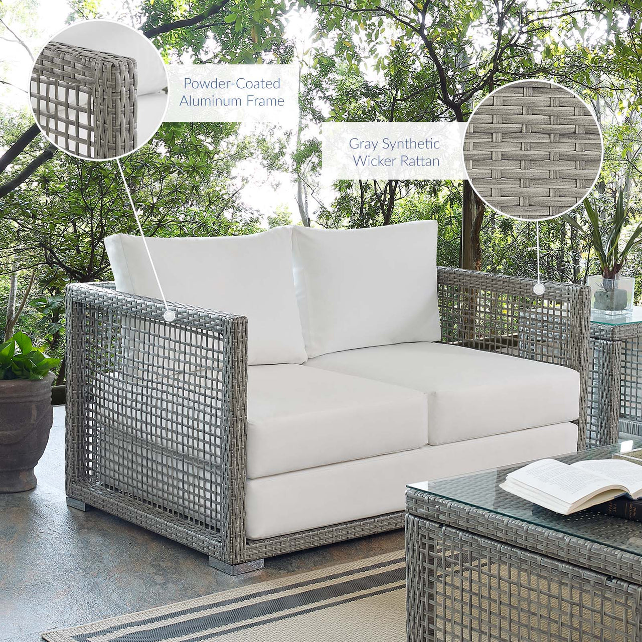 Alma Alfresco Woven Loveseat, Gray & White