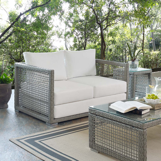 Alma Alfresco Woven Loveseat, Gray & White