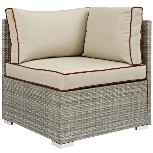 Gerrymander Alfresco Corner Chair | Outdoor Modular Sectional Component, Light Gray & Beige