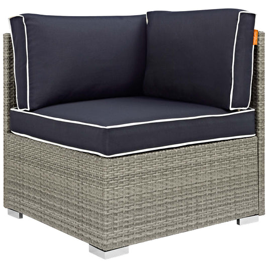 Gerrymander Alfresco Corner Chair | Outdoor Modular Sectional Component, Light Gray & Navy