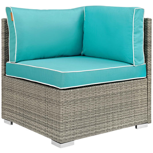Gerrymander Alfresco Corner Chair | Outdoor Modular Sectional Component, Light Gray & Turquoise