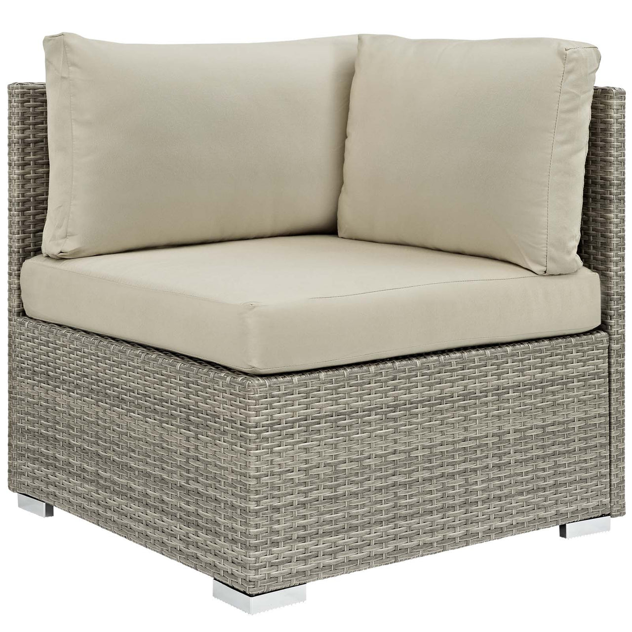 Gerrymander Alfresco Sunbrella® Fabric Corner Chair | Outdoor Modular Sectional Component, Light Gray & Beige