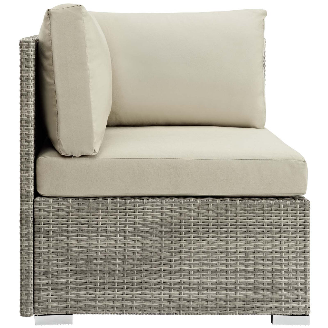 Gerrymander Alfresco Sunbrella® Fabric Corner Chair | Outdoor Modular Sectional Component, Light Gray & Beige