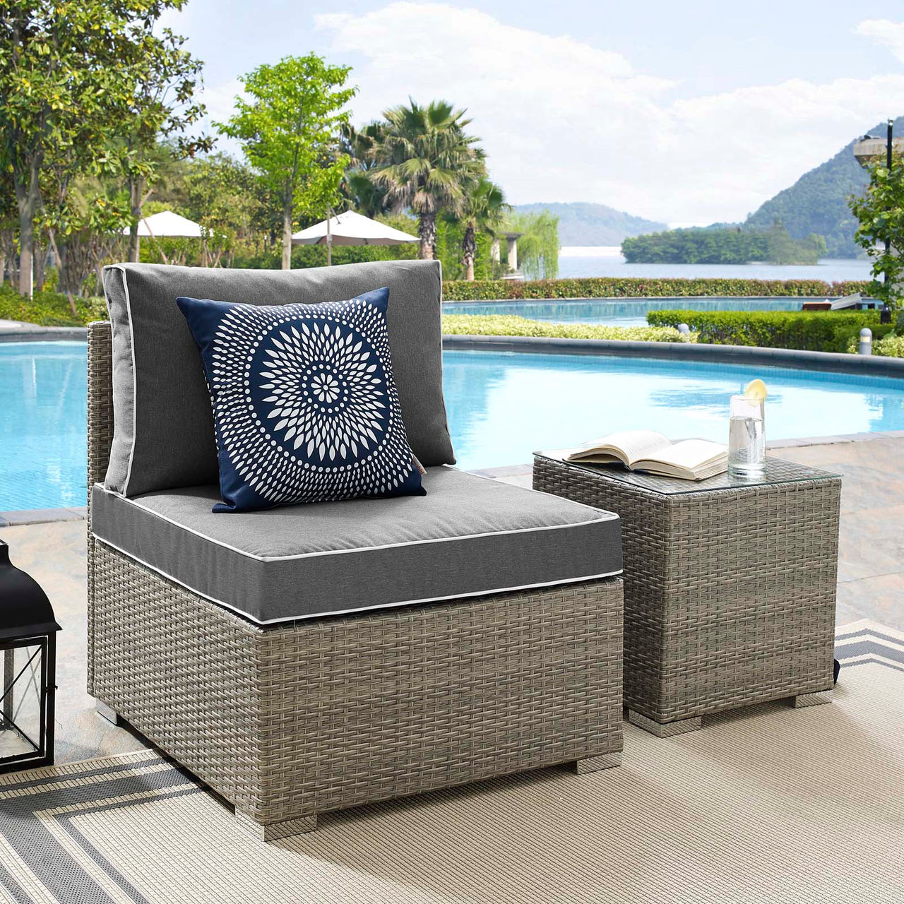 Gerrymander Alfresco Armless Chair | Outdoor Modular Sectional Component, Light Gray & Charcoal
