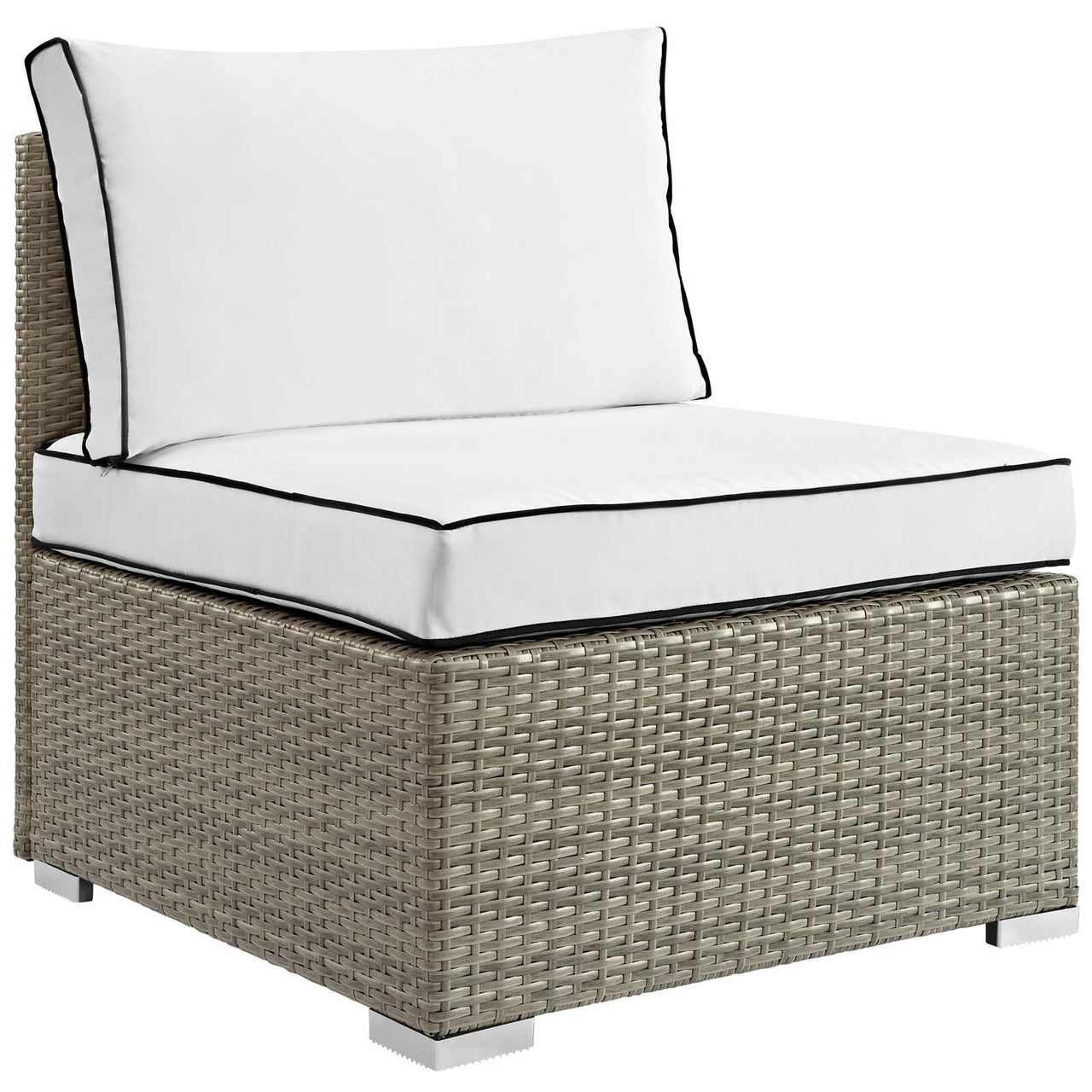 Gerrymander Alfresco Armless Chair | Outdoor Modular Sectional Component, Light Gray & White