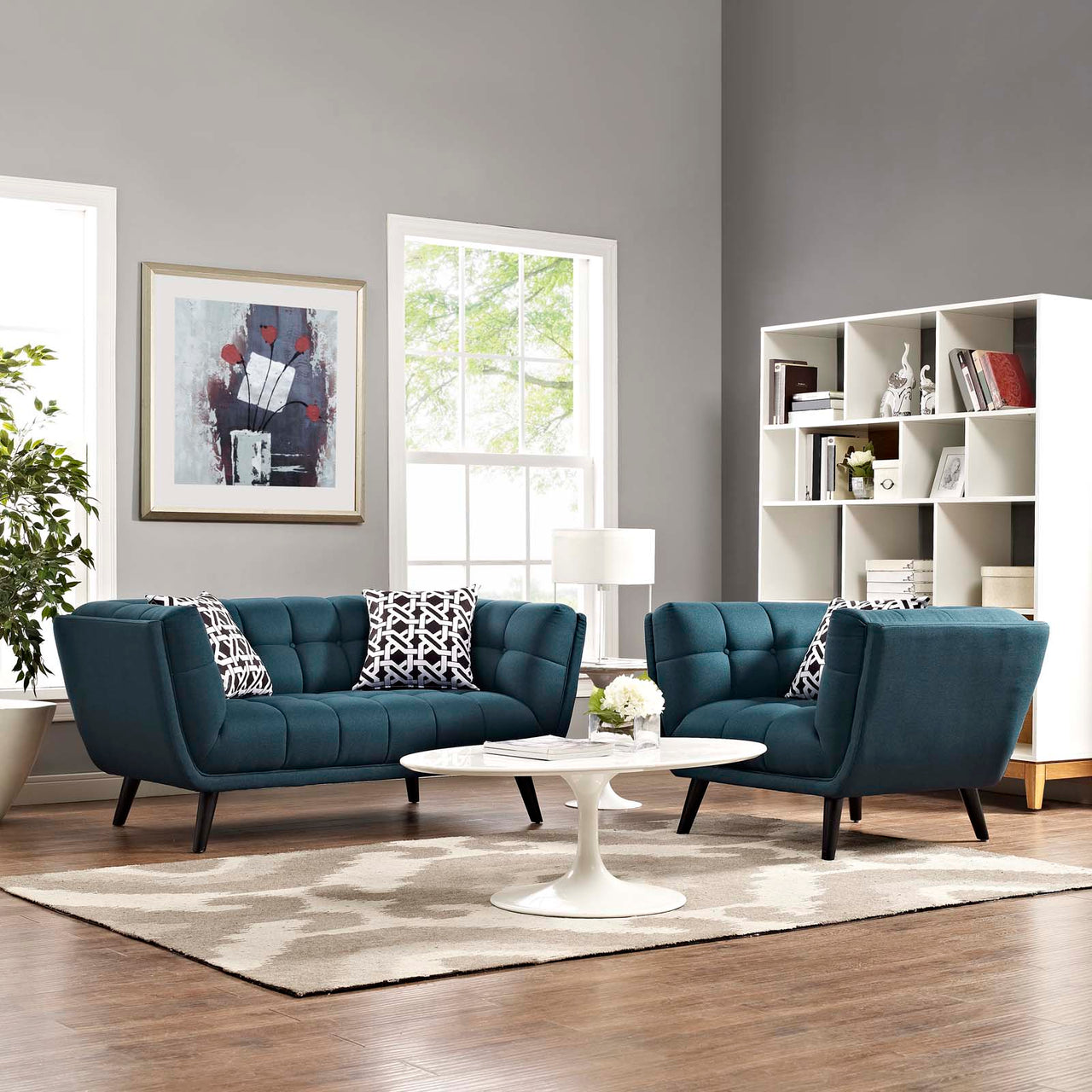 Caress 2-Piece Fabric Loveseat and Armchair Set, Blue