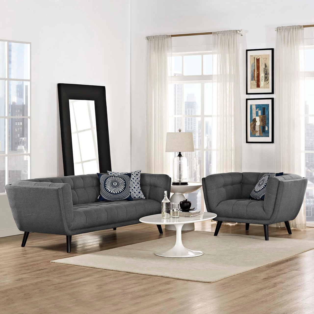 Caress 2-Piece Fabric Sofa & Armchair Set, Gray
