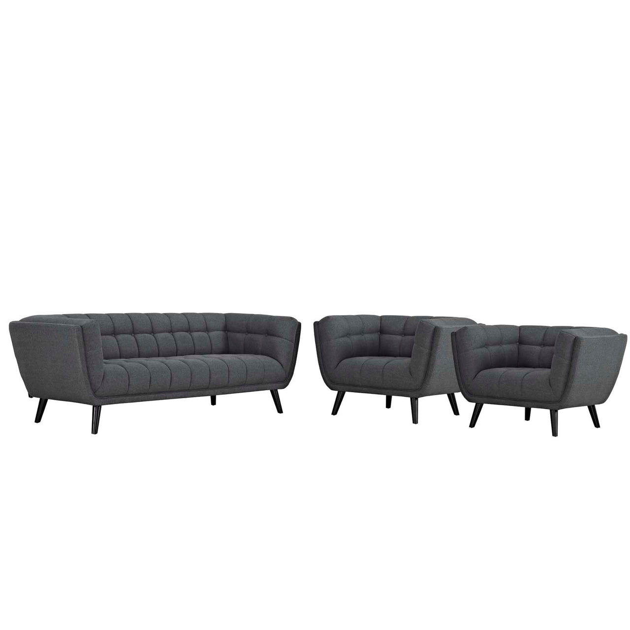 Caress 3-Piece Fabric Sofa & Armchair Set, Gray