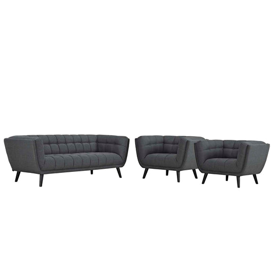 Caress 3-Piece Fabric Sofa & Armchair Set, Gray