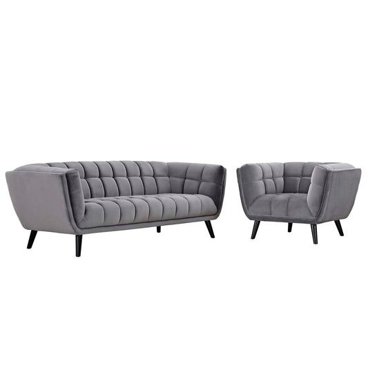 Caress 2-Piece Velvet Sofa & Armchair Set, Gray