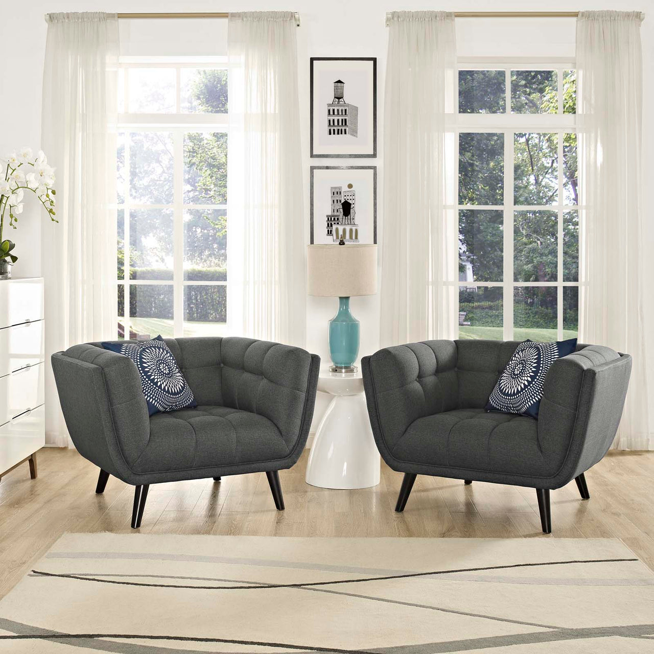 Caress 2-Piece Fabric Armchair Set, Gray