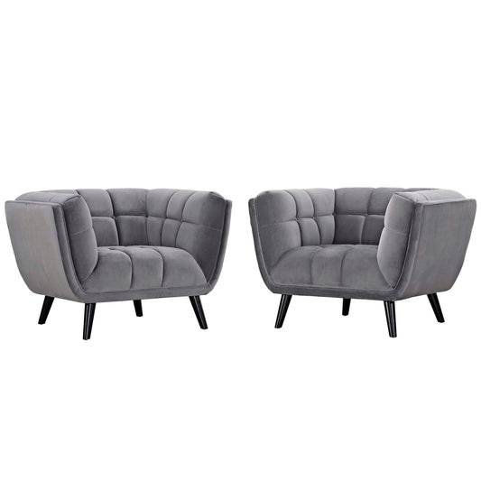 Caress 2-Piece Velvet Armchair Set, Gray