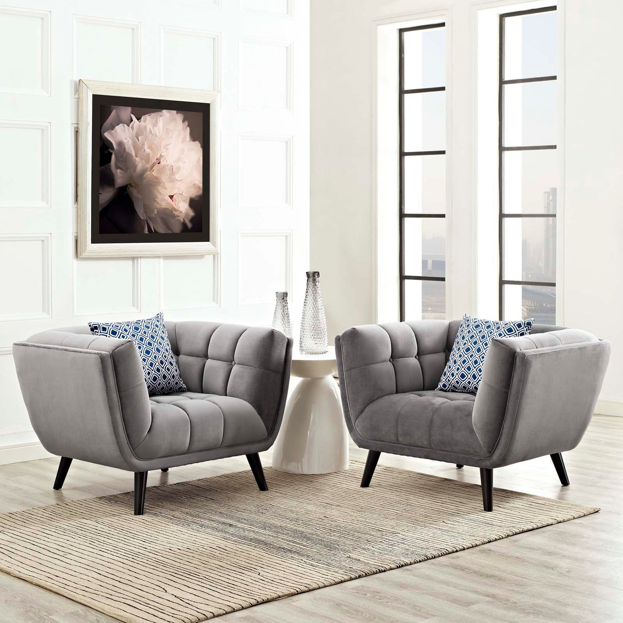 Caress 2-Piece Velvet Armchair Set, Gray