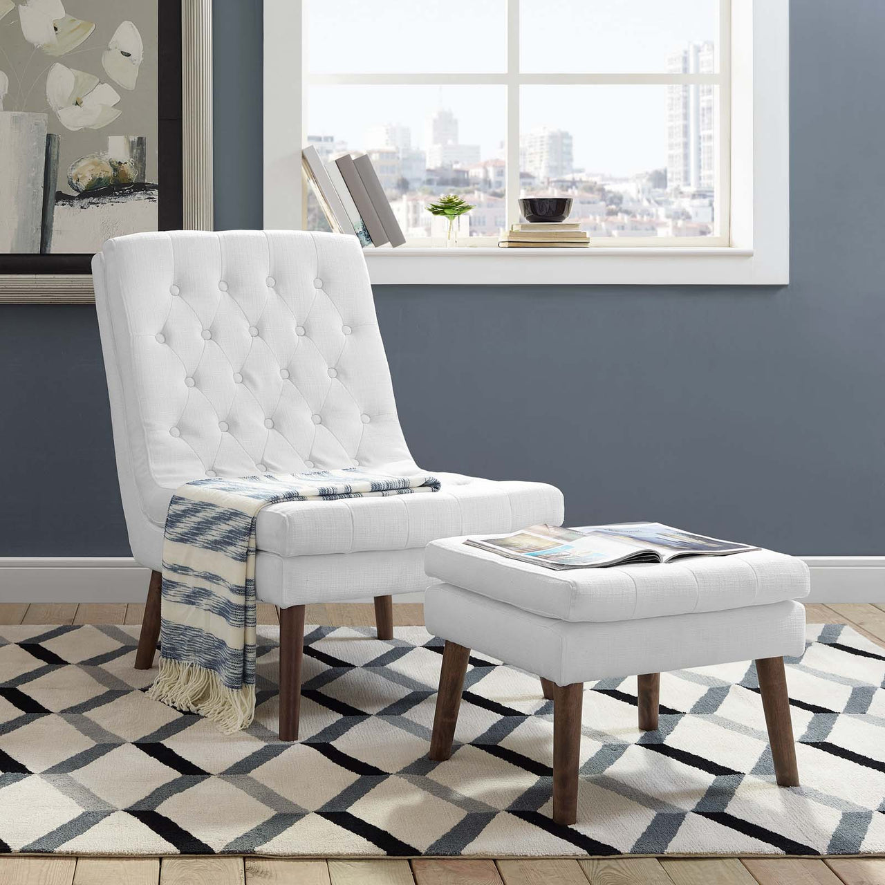 Andressa Lounge Chair w/ Ottoman, White
