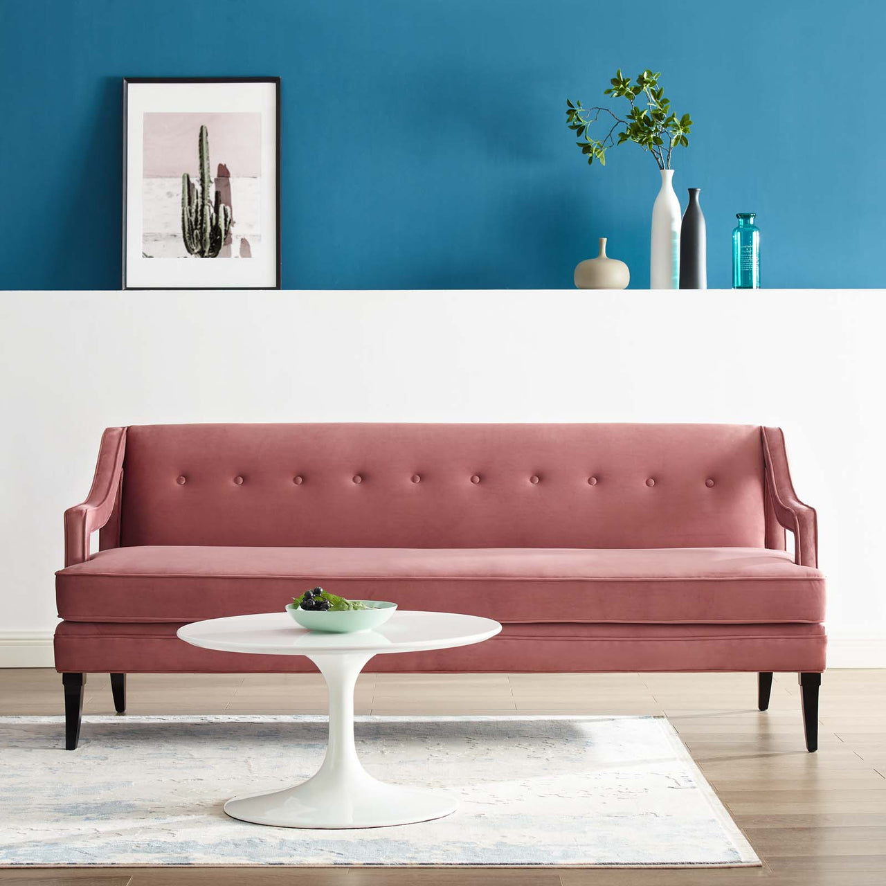 Elcarra Velvet Sofa, Dusty Rose