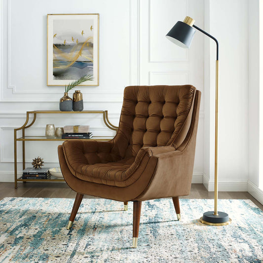 Implied Velvet Lounge Chair, Brown