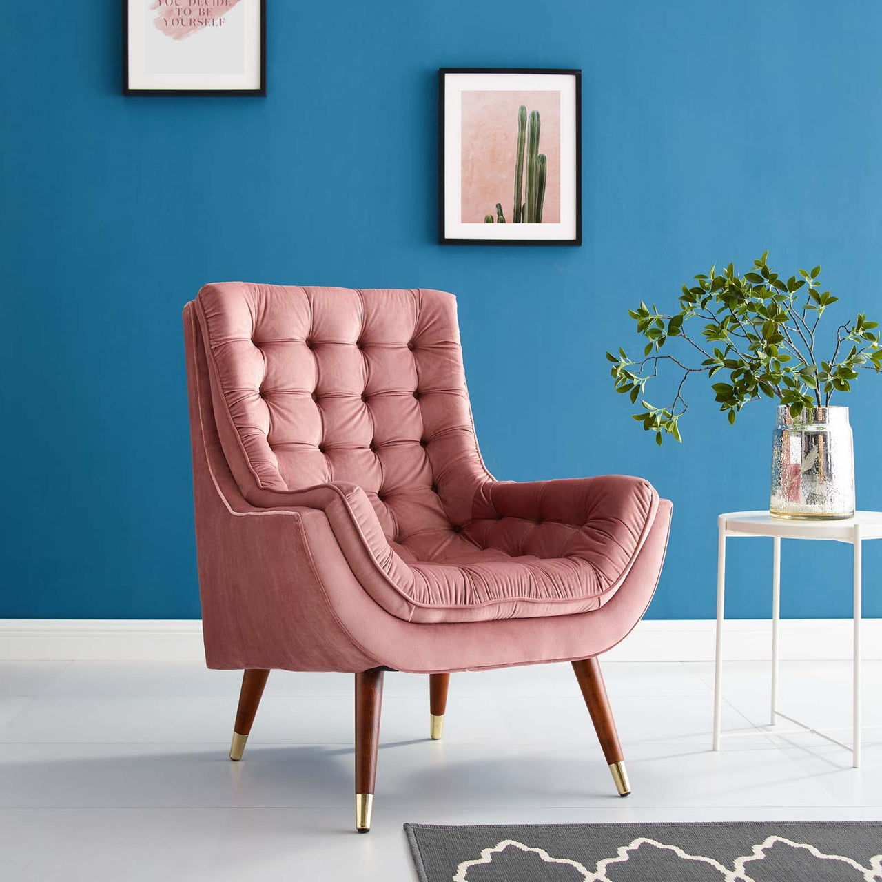 Implied Velvet Lounge Chair, Dusty Rose