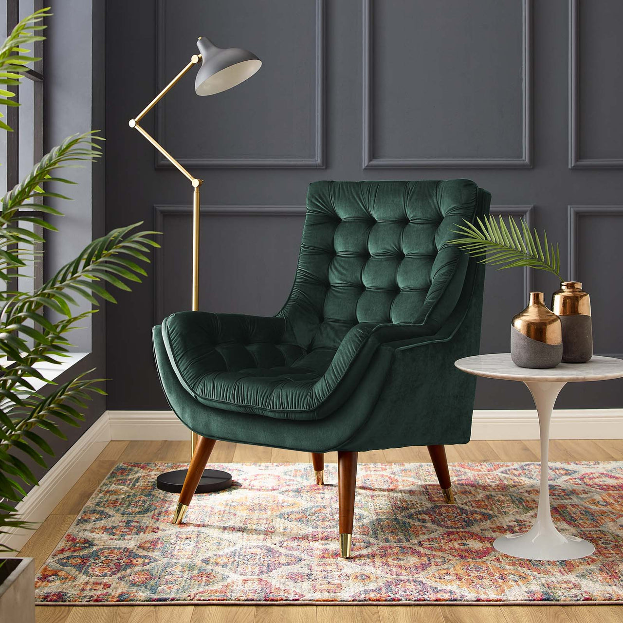 Implied Velvet Lounge Chair, Green