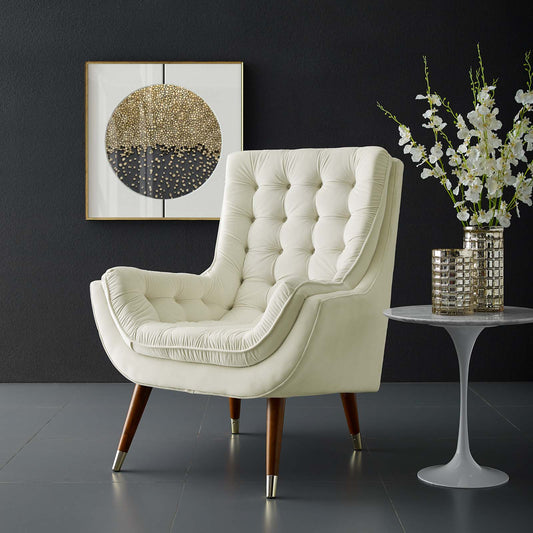 Implied Velvet Lounge Chair, Ivory
