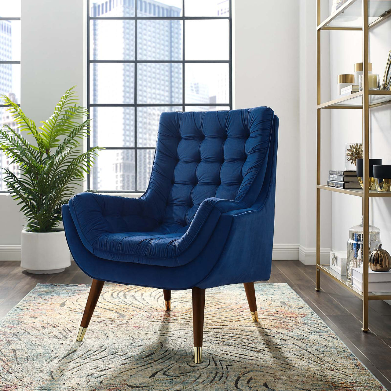 Implied Velvet Lounge Chair, Navy