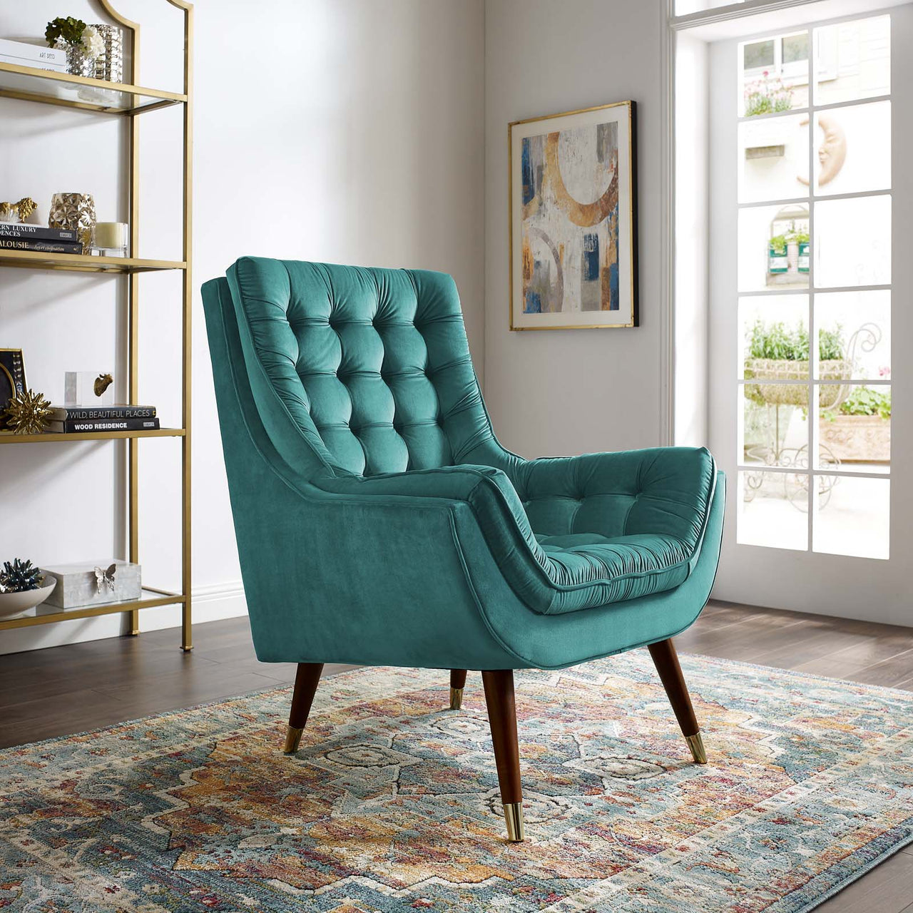 Implied Velvet Lounge Chair, Teal