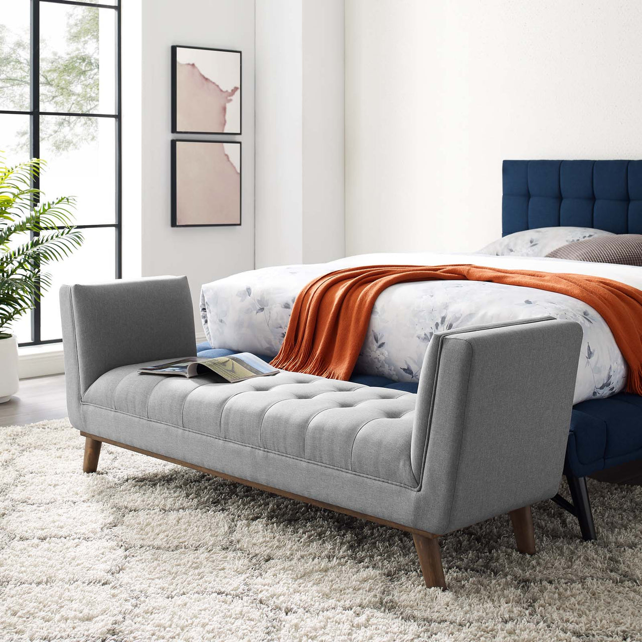 Cresvalle Fabric Bench, Light Gray