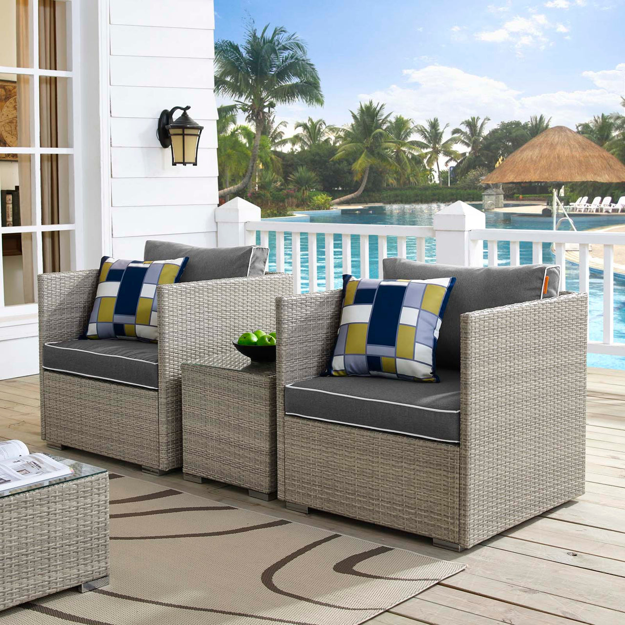 Gerrymander 3-Piece Alfresco Sectional Set, Light Gray & Charcoal