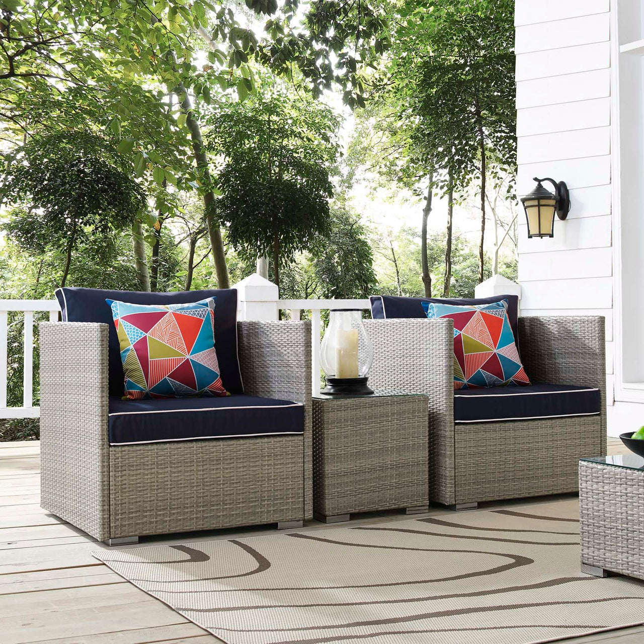 Gerrymander 3-Piece Alfresco Sectional Set, Light Gray & Navy
