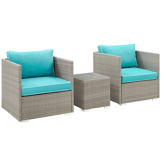 Gerrymander 3-Piece Alfresco Sectional Set, Light Gray & Turquoise