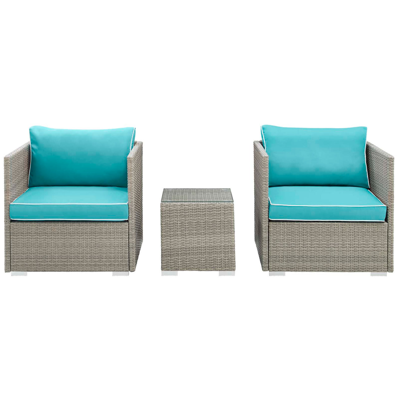 Gerrymander 3-Piece Alfresco Sectional Set, Light Gray & Turquoise
