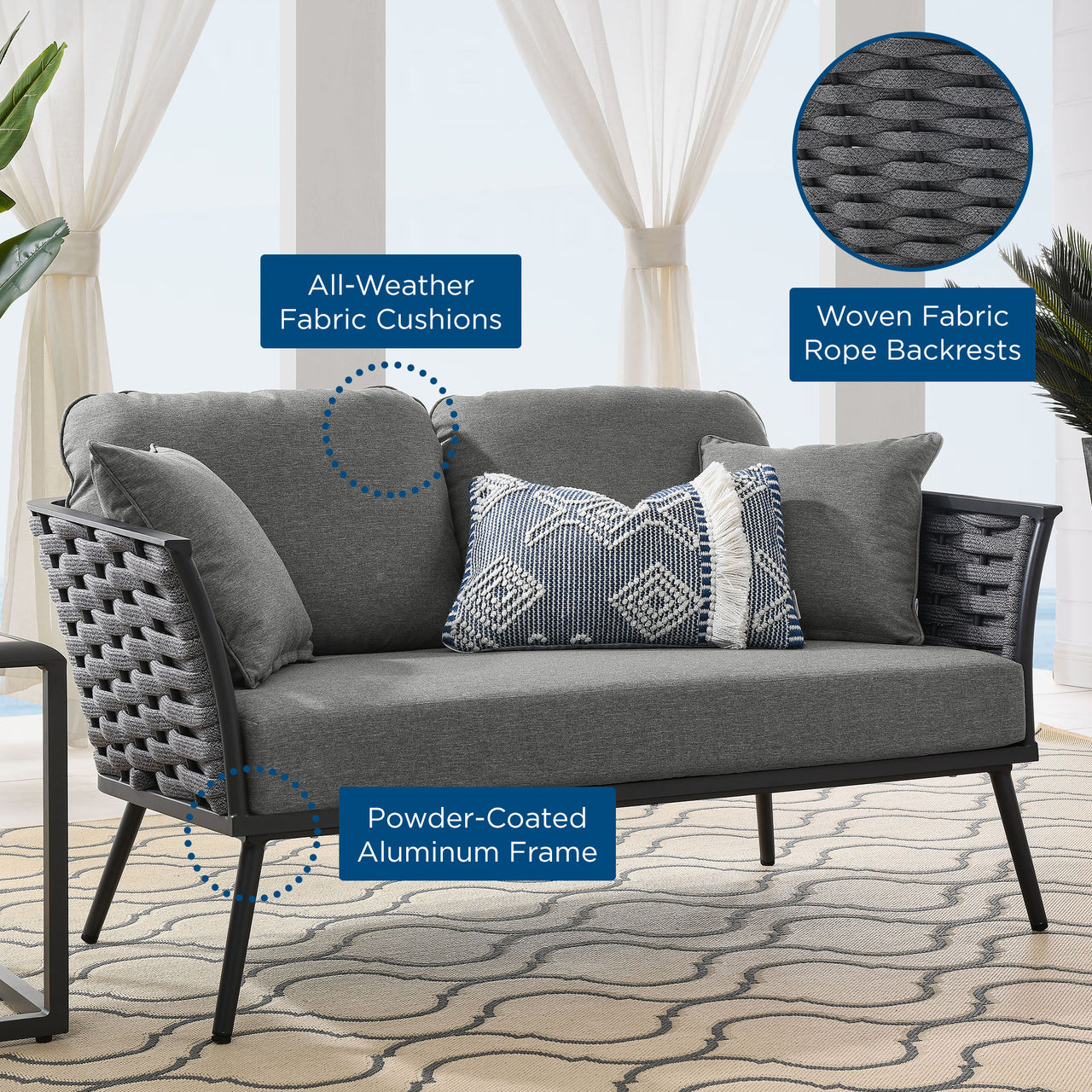 Stellan Alfresco Loveseat, Gray & Charcoal