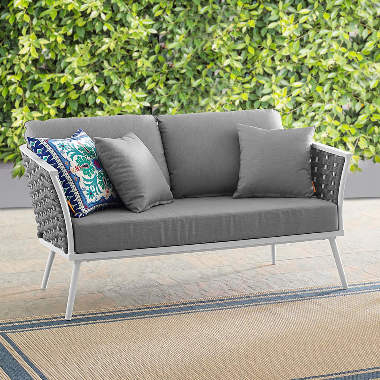 Stellan Alfresco Loveseat, White & Gray