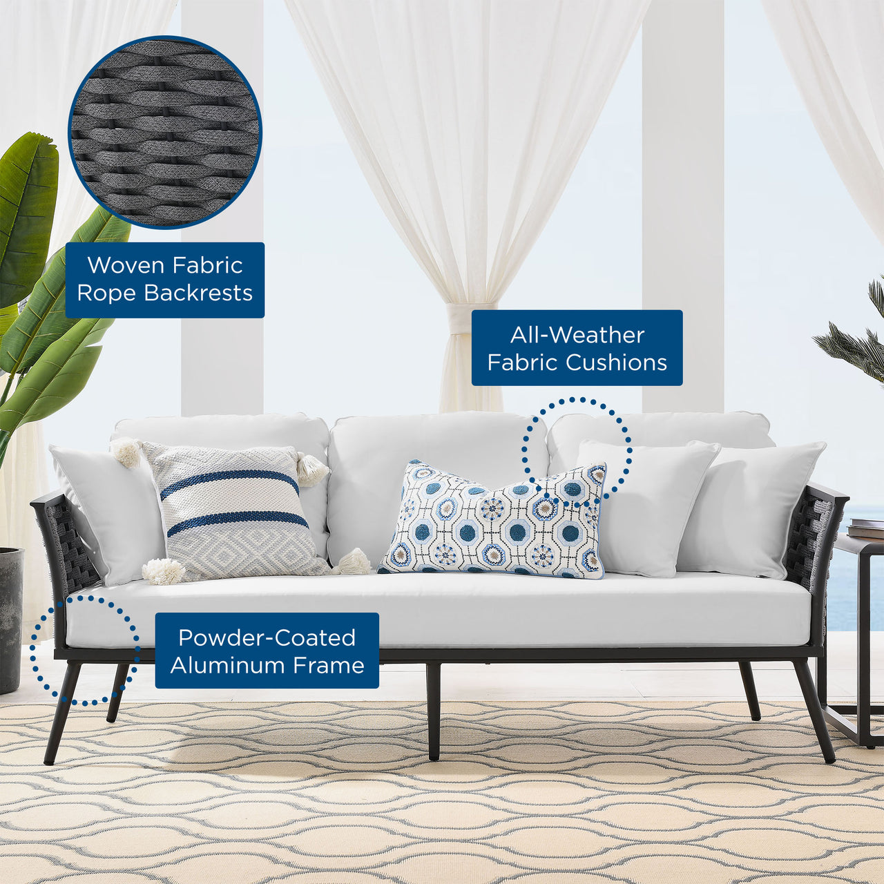 Stellan Alfresco Sofa, Gray & White