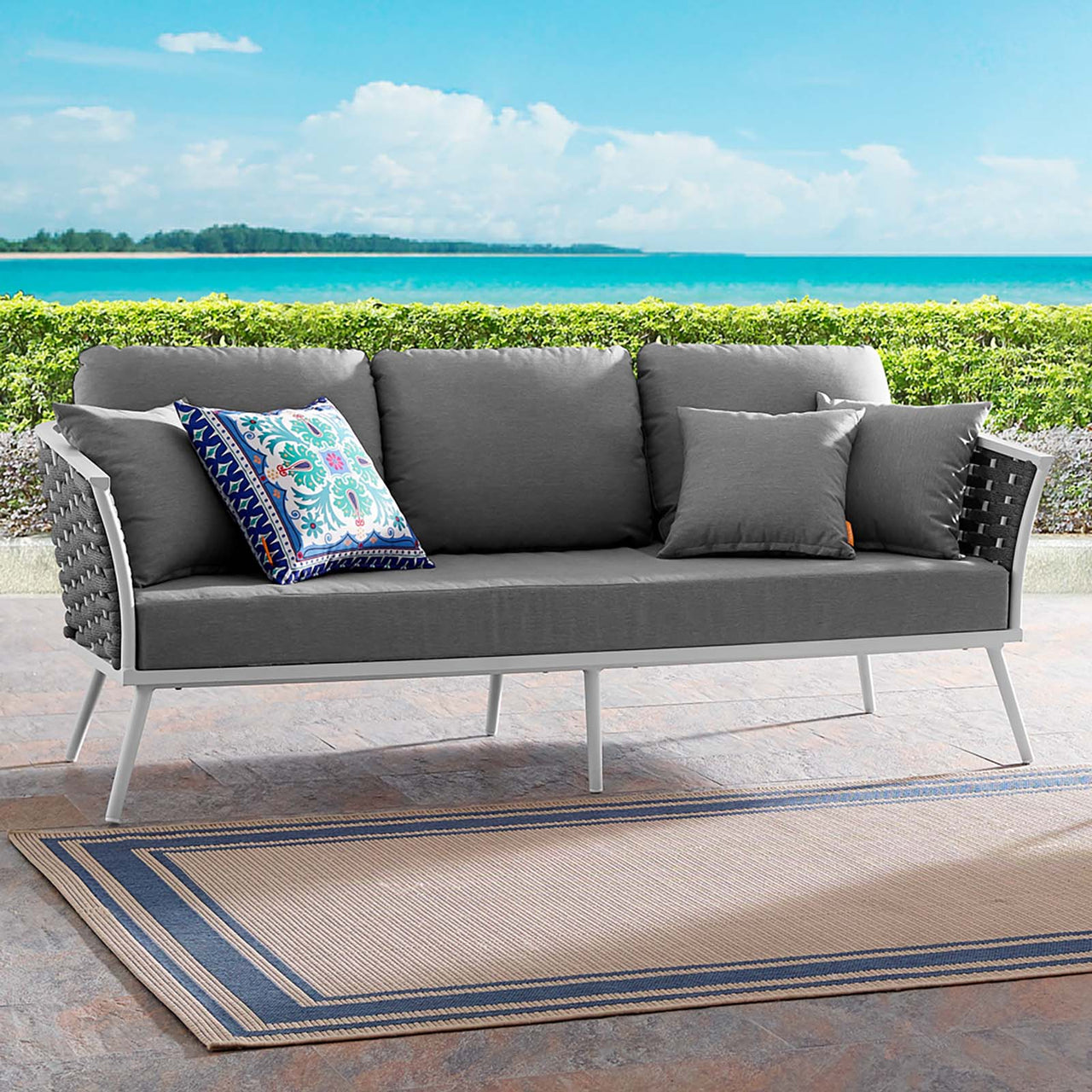 Stellan Alfresco Sofa, White & Gray