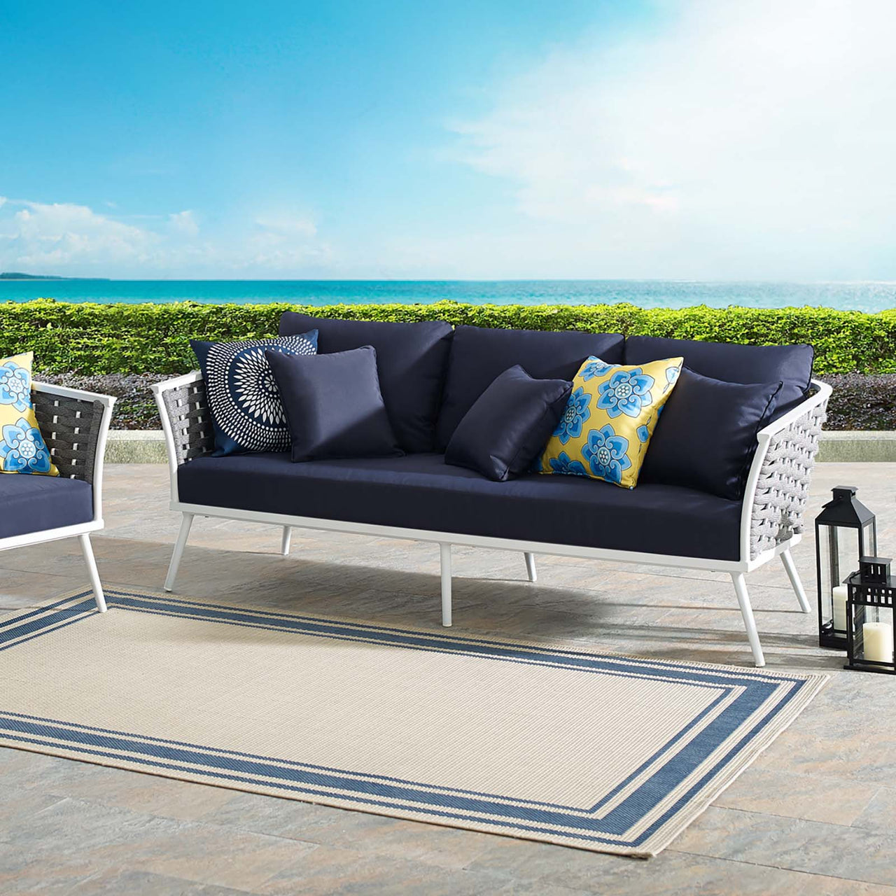 Stellan Alfresco Sofa, White & Navy