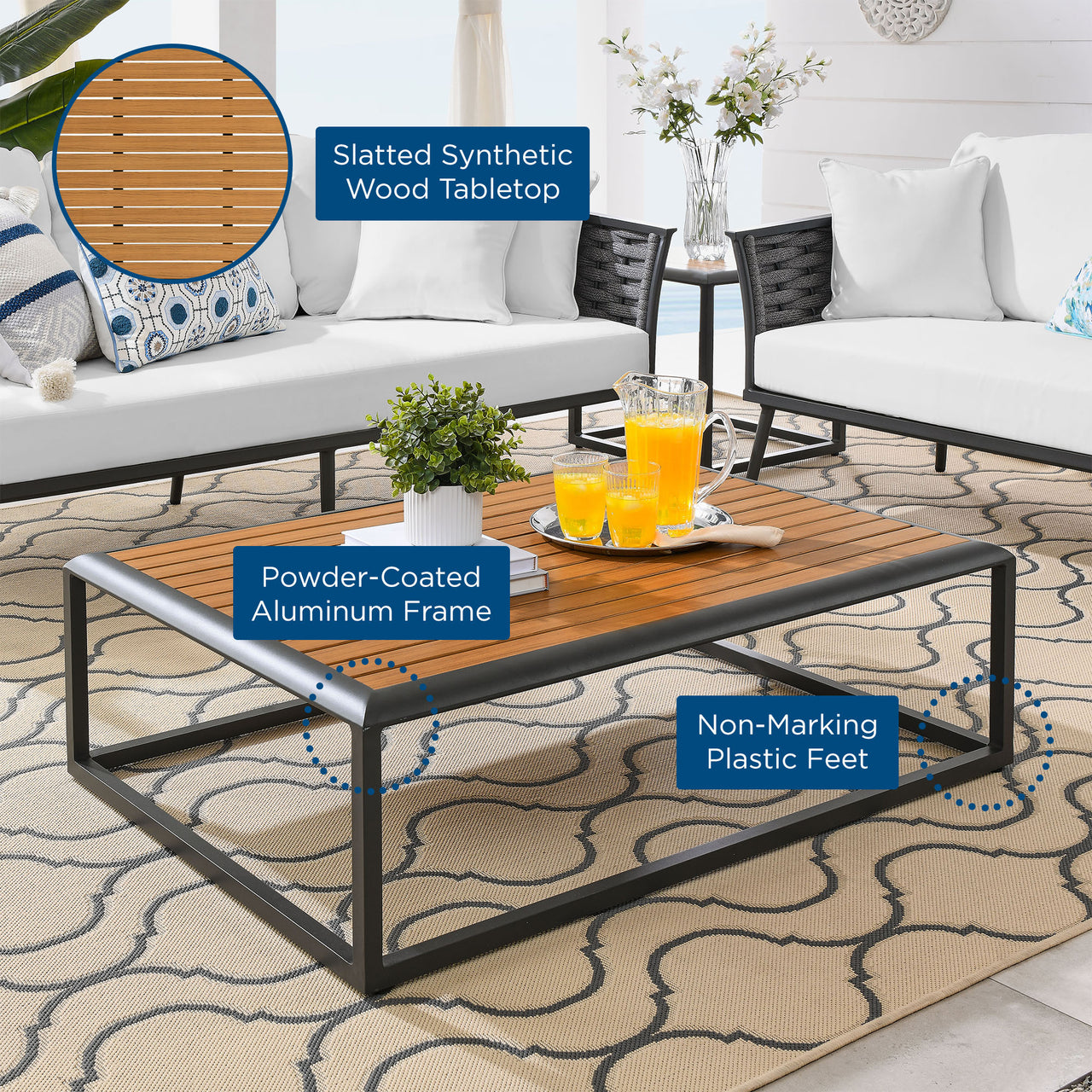 Stellan Alfresco Coffee Table, Gray & Natural Wood
