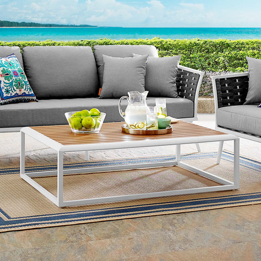 Stellan Alfresco Coffee Table, White & Natural Wood