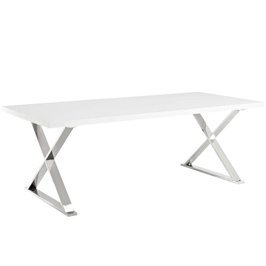 Crux Dining Table, White & Silver