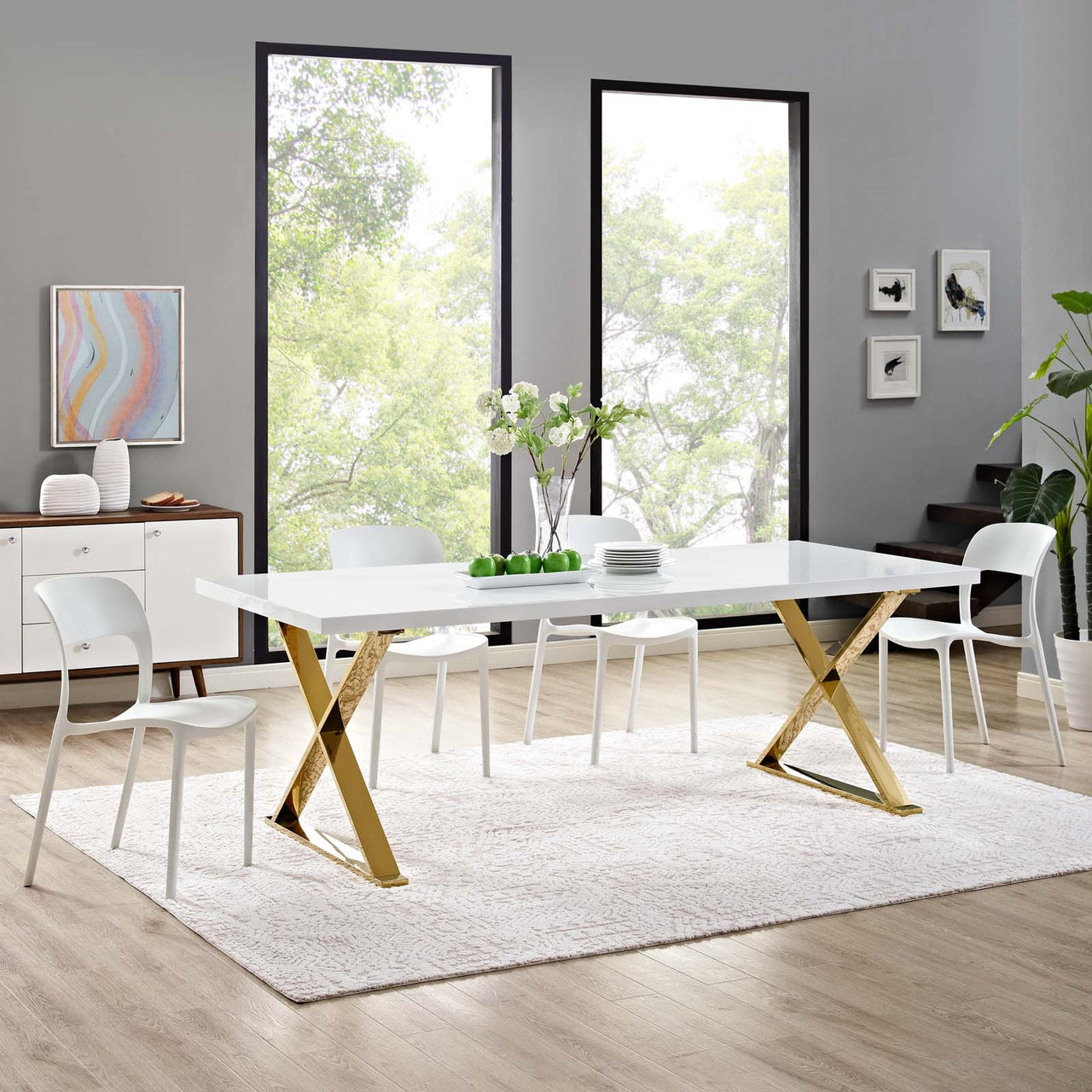 Crux Dining Table, White & Gold