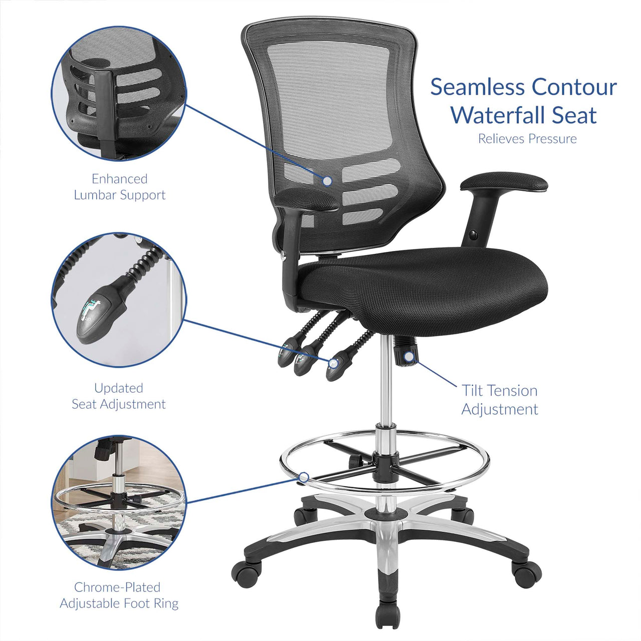 Nexen Breathable Drafting Chair, Black