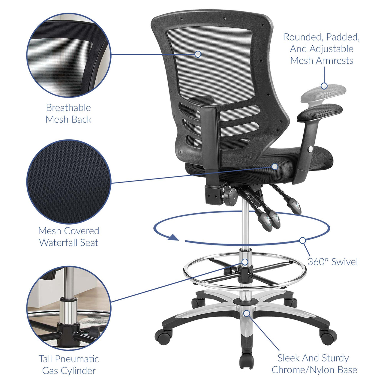 Nexen Breathable Drafting Chair, Black