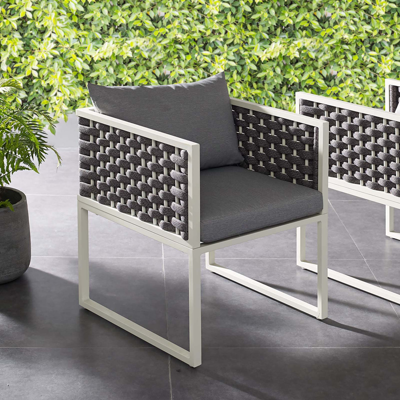 Stellan Alfresco Dining Armchair, White & Gray