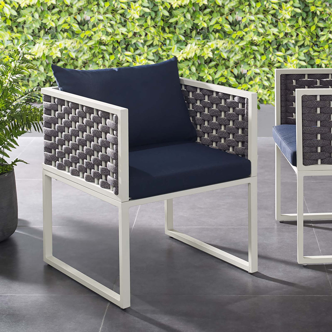 Stellan Alfresco Dining Armchair, White & Navy