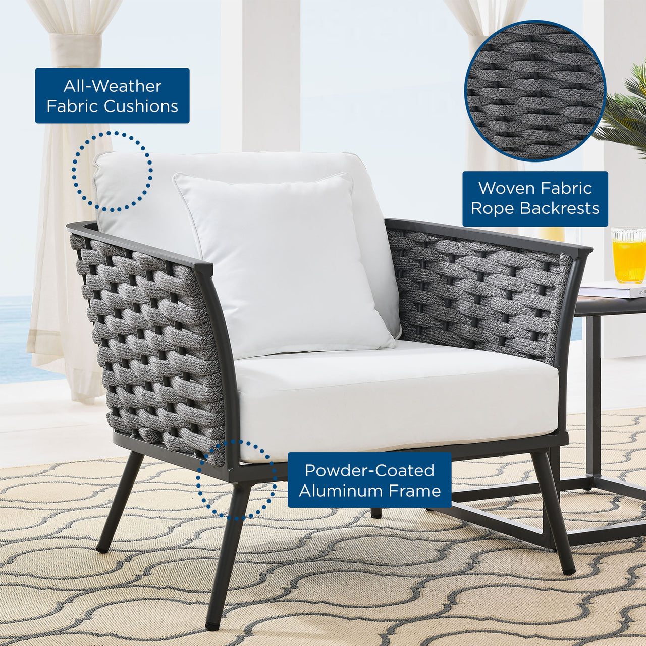 Stellan Alfresco Armchair, Gray & White
