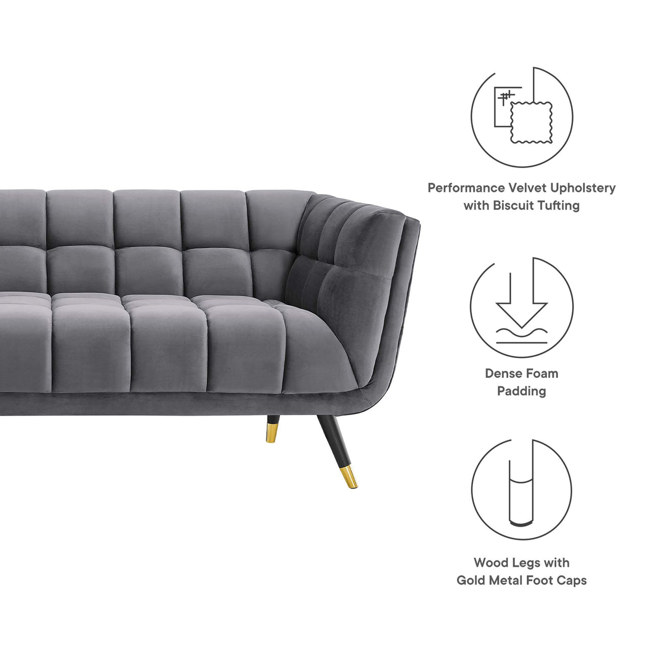 Abile Velvet Sofa, Gray