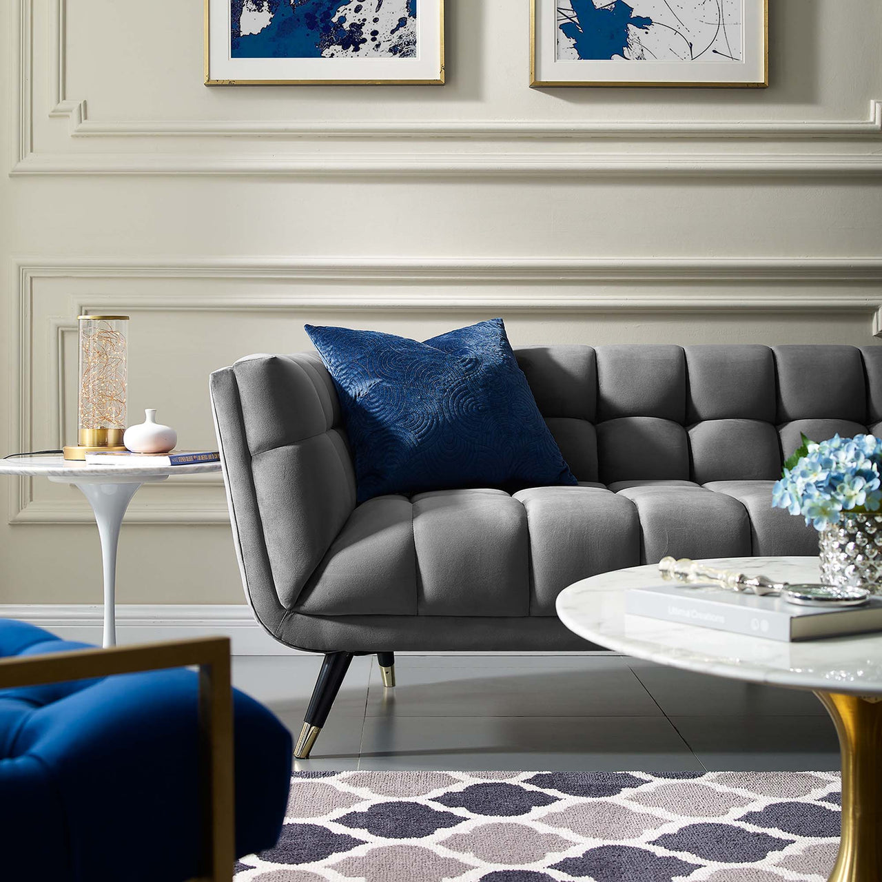 Abile Velvet Sofa, Gray