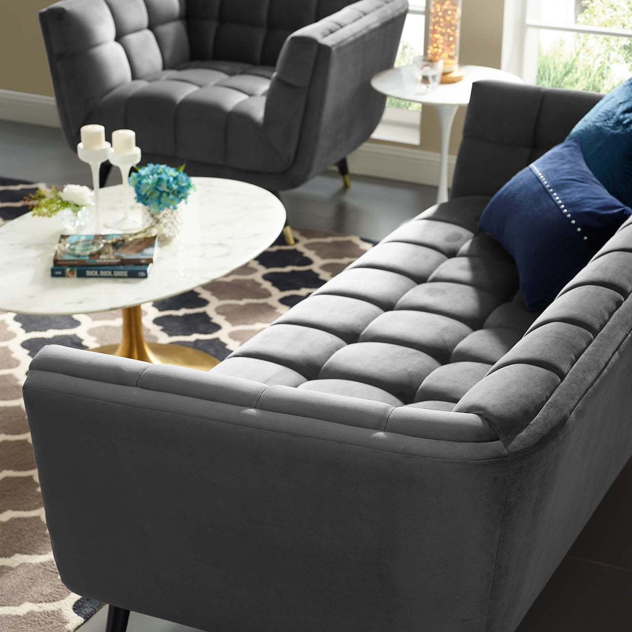 Abile Velvet Sofa, Gray