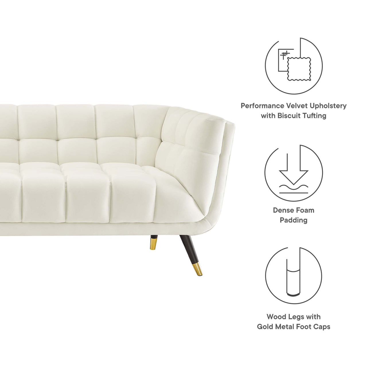 Abile Velvet Sofa, Ivory